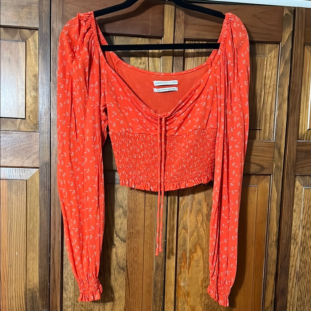 Red Floral Smocked Women's Top